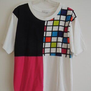 Ladies Top Size L Geometric Block Print 100% Cotton Shirt by THE LIMITED EUC